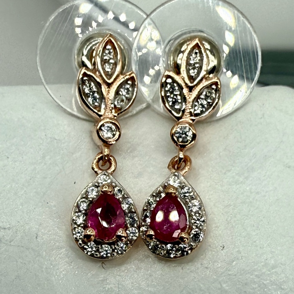 Pink Sapphire White Zircon Drop Earrings 18K Vermeil RG Sterling Silver 0.70 ctw